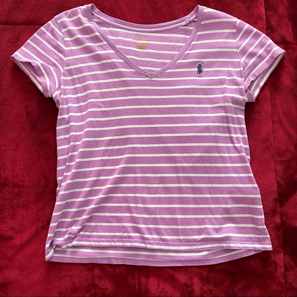Polo Ralph Lauren Tops - Polo Ralph Lauren V-Neck Striped Purple and White Top